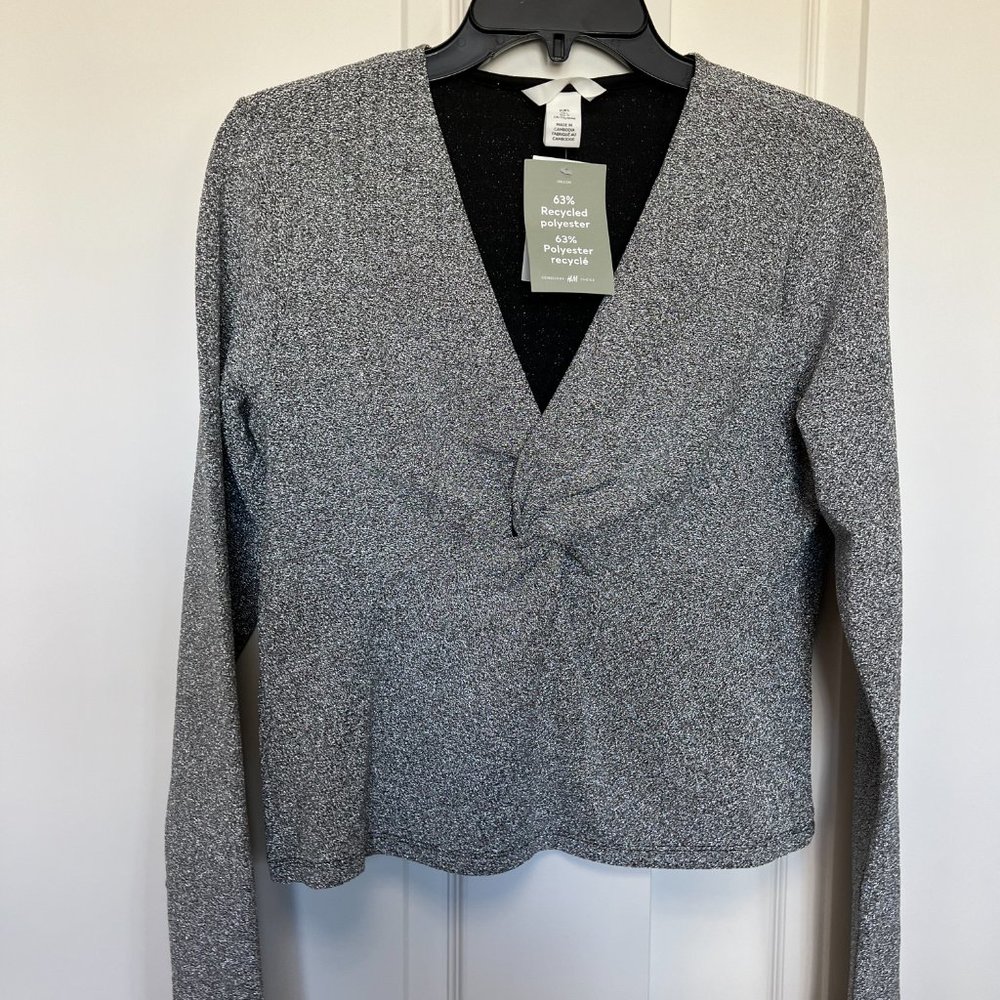 H&M Jersey Top Knot Detail Silver Long Sleeve Flash Reflective - See Video! NWT